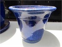 Large blue glaze pottery flower planter.