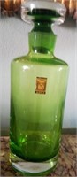 T - VINTAGE GREEN GLASS DECANTER 11.5"T (ITALY)