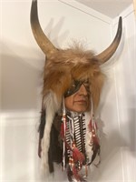 Vintage Native American fur head spirit mask 16x26