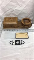 C4) NICE CARVED WOOD CIGAR BOX, ASHTRAY & CIGAR