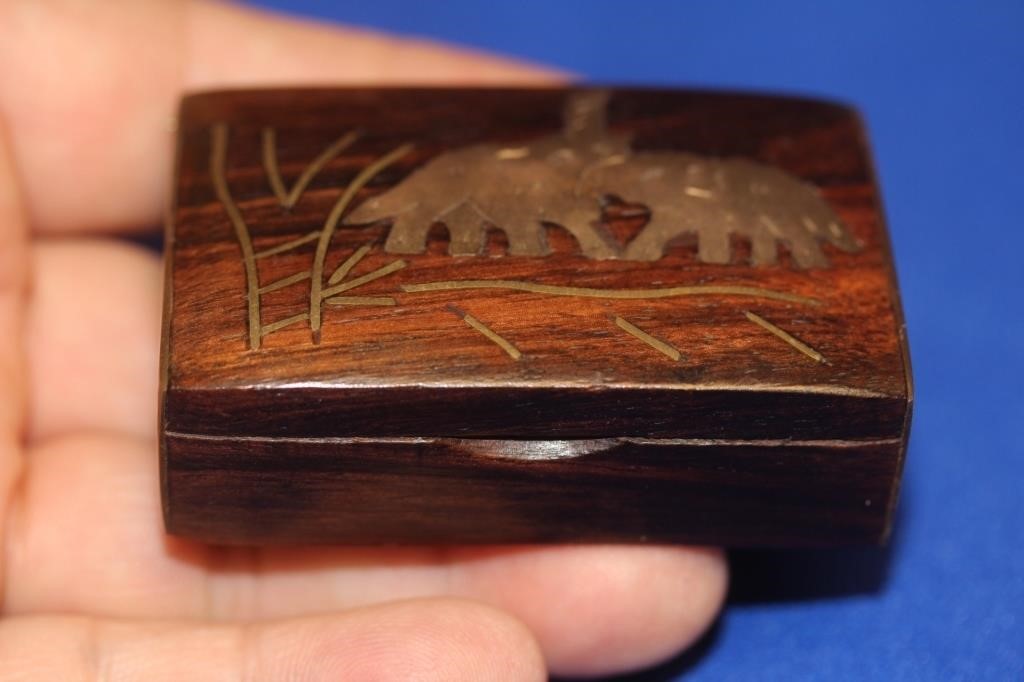 A Brass Inlaid Wooden Trinket Box