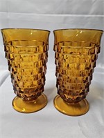 VINTAGE INDIANA AMBER ICE TEA GLASSES TWO! 6" EACH