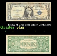 1957A $1 Blue Seal Silver Certificate Grades vf+