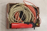 lot of several extension cords & fire extinguisher