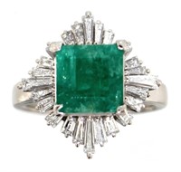 Platinum 3.84 ct  Natural Emerald & Diamond Ring