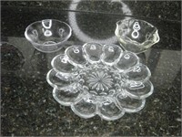 9.5" Diameter Glass Egg Plate With Two Bowls
