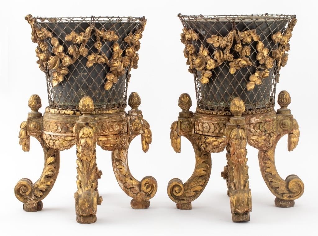 Louis XVI Style Giltwood Planters & Stands, Pair