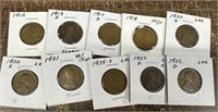 LOT OF 10 MIXED DATE WHEAT PENNIES CENTS