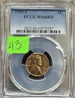 1955-S PCGS MS66RD GRADED WHEAT PENNY CENT