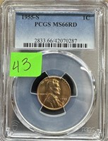 1955-S PCGS MS66RD GRADED WHEAT PENNY CENT