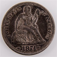 Coin 1874 Seated Dime in Extra Fine  Nice!