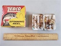 Fly Fishing Flies & Vintage Empty Zebco Reel Box