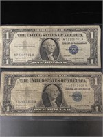 (2) One Dollar Silver Certificates Series 1957A