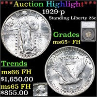 1929-p Standing Liberty Quarter 25c Graded ms65+ F