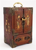 Chinese Brass-Bound Rosewood Jewelry Box
