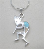 SW S/S Turquoise/Opal Inlay Kokopelli Necklace