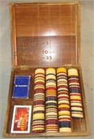 Wood Box with Vintage Poker Chips