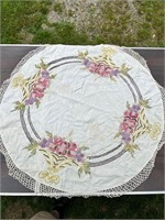 36" Diameter Hand Embroidery Floral Table Cover