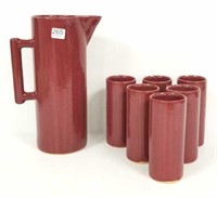 Mid-century Dryden art pottery pitcher with 6