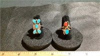 2 Unmarked Turquoise Rings Size 7