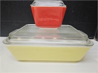 2 Refrigerator Dishes Yellow & Red w Lids