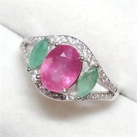 $300 Silver Ruby Emerald Ring