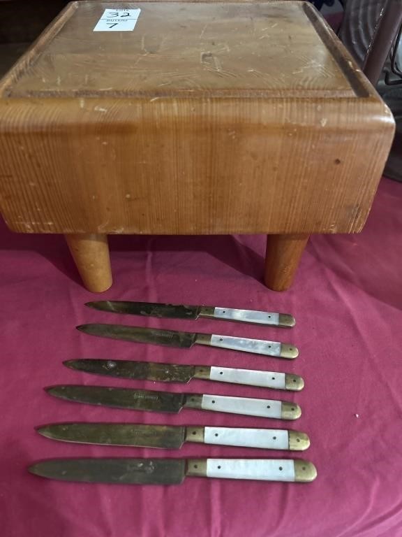 6 Stahl-Bronge Mother of Pearl & Brass knives &