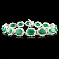 14K Gold 17.53ct Emerald & 3.60ct Diamond Bracelet