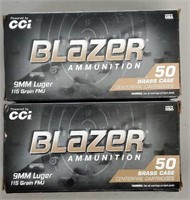 (100) Rounds Blazer 9mm Luger Ammo