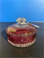 Cranberry glass powder container