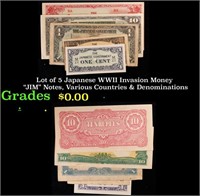 Lot of 5 Japanese WWII Invasion Money "JIM" Notes,