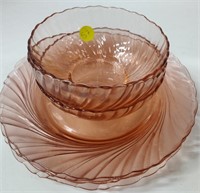 7pc Vintage French Vereco Pink Glass Plates