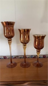 Amber Graduated Candle Holders tallest is 15" high