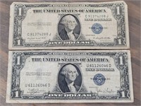 Two Blue Seal Silver Certificate 1935 $1 bills