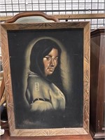 Vintage Native American Black Velvet Painting W/