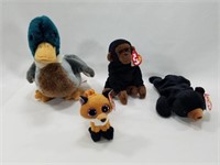Lot of 4 TY Beanie Babies - Gorilla / Bear / Duck