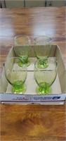 4 green stemmed glasses