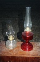 (2) vintage/antique glass oil lamps