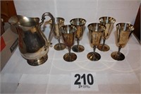 Silver Plate Goblets and Pitcher marked El