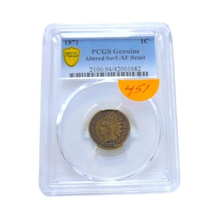1871 Indian cent PCGS XF, altered surface