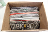 BOX OF OLD LICENSE PLATES