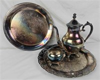 Silverplate Platter, Teapot & Creamer