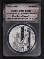 2001-11-W Silver 1oz Sep. 11th Natinal medal ANACS