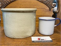 Stoneware bowl and enamelware mug