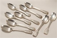 Nine Victorian Sterling Silver Dessert Spoons,
