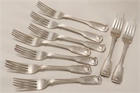 Nine Heavy Victorian Sterling Silver Forks,
