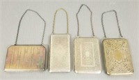 4 antique engraved silverplate vanity purses - 3"