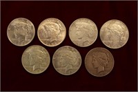7pcs Silver Peace Dollars, 1924, 1926, 1934-35