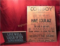 Cowboy Rules Sign w/ Barbed Wire Hanger