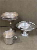 Weighted Sterling Compote, Handled Dish & Mug